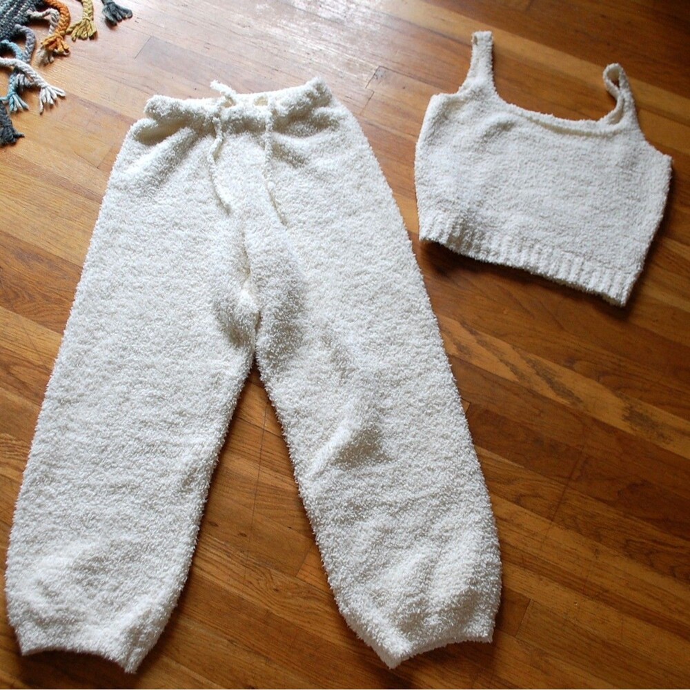 Skims Teddy Fuzzy Knit 2-Piece Set Tank & Pants lounge set women’s size S/M